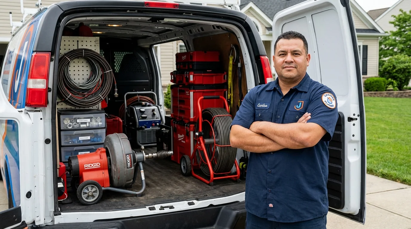 Professional drain cleaning equipment and Johns Plumbing LLC plumber in Beecher