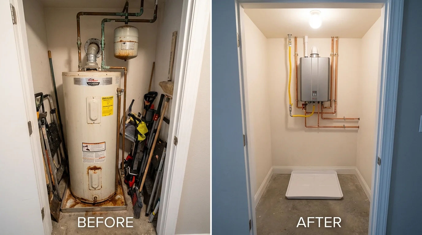 Tank water heater versus wall-mounted tankless unit comparison for Beecher, IL homeowners